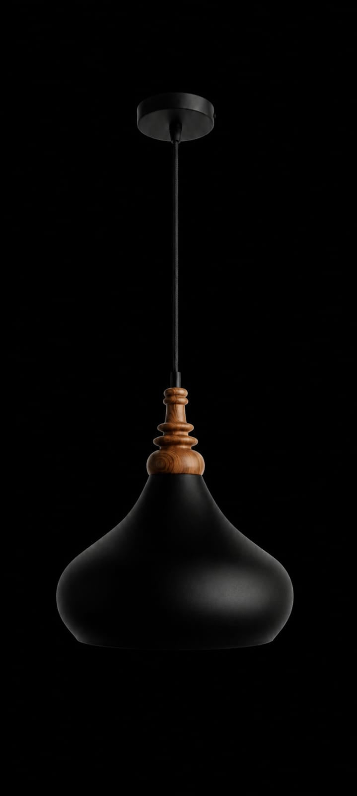 HOVLO Artisan Pendant Light – Handcrafted Wood & Matte Black Finish