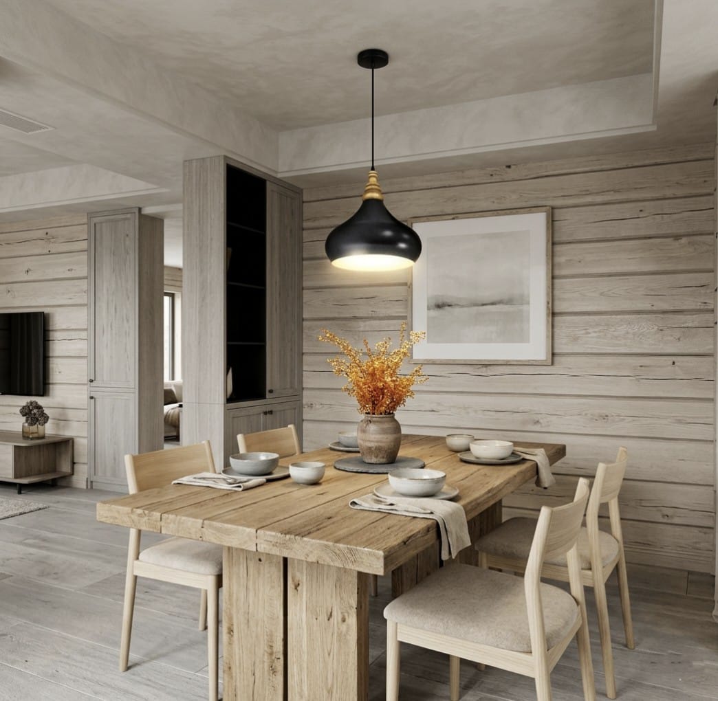 HOVLO Artisan Pendant Light – Handcrafted Wood & Matte Black Finish